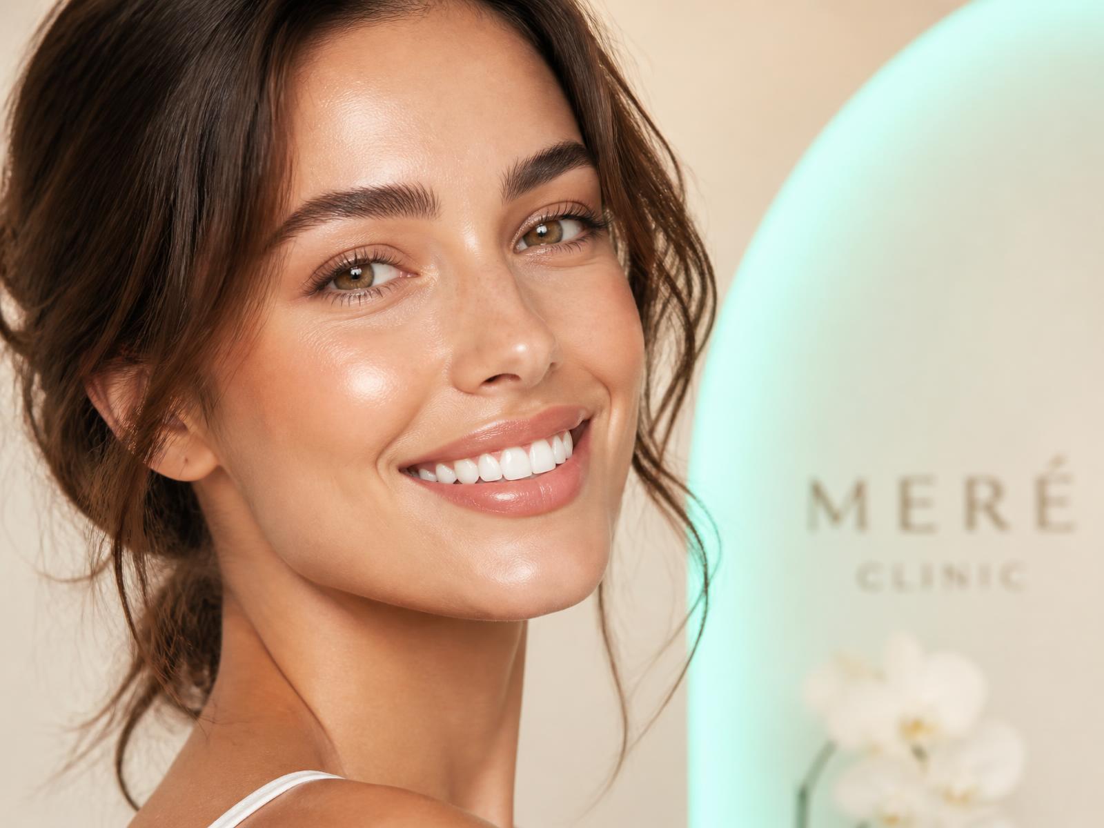 Client smiling with bright white teeth after a SmilePop whitening session in Toronto